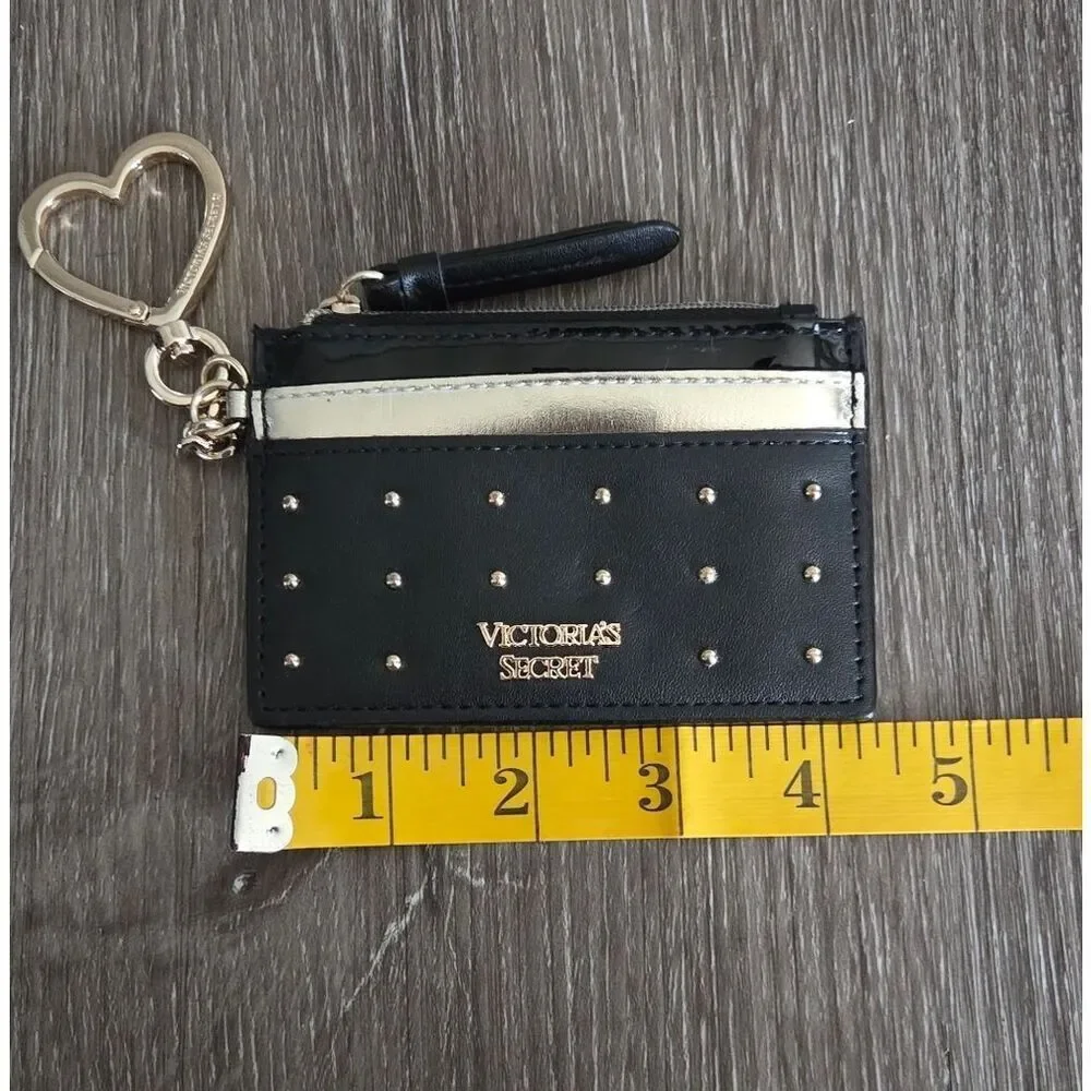 Victoria's Secret Black and Gold Studded Card Holder with a Heart Keychain
